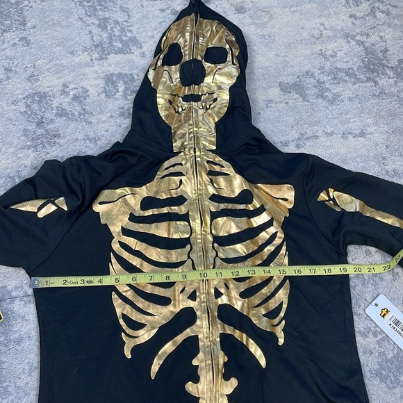 NWT Tipsy Elves Gold Skeleton Costume Zip Hood Onesie Jumpsuit Black Sz M - Picture 9 of 14